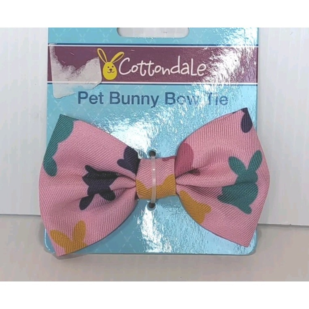 Cotton Dale Pet Bow Tie Dogs And Cat Pink with Multi-Colored Easter Bunny Design